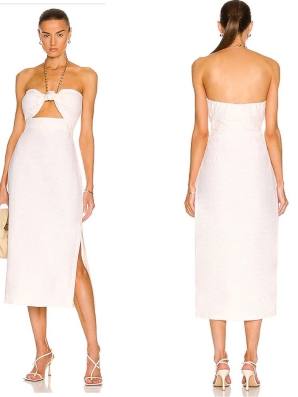 Adriana Degreas 100% Cotton Montaigne Cut-Out Midi Dress in Off White Size Small
